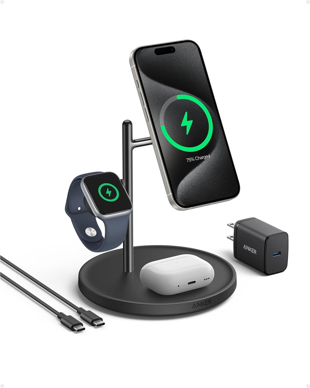 Noir Anker MagGo Wireless Charging Station (3-in-1 Stand) - MIB-9292673