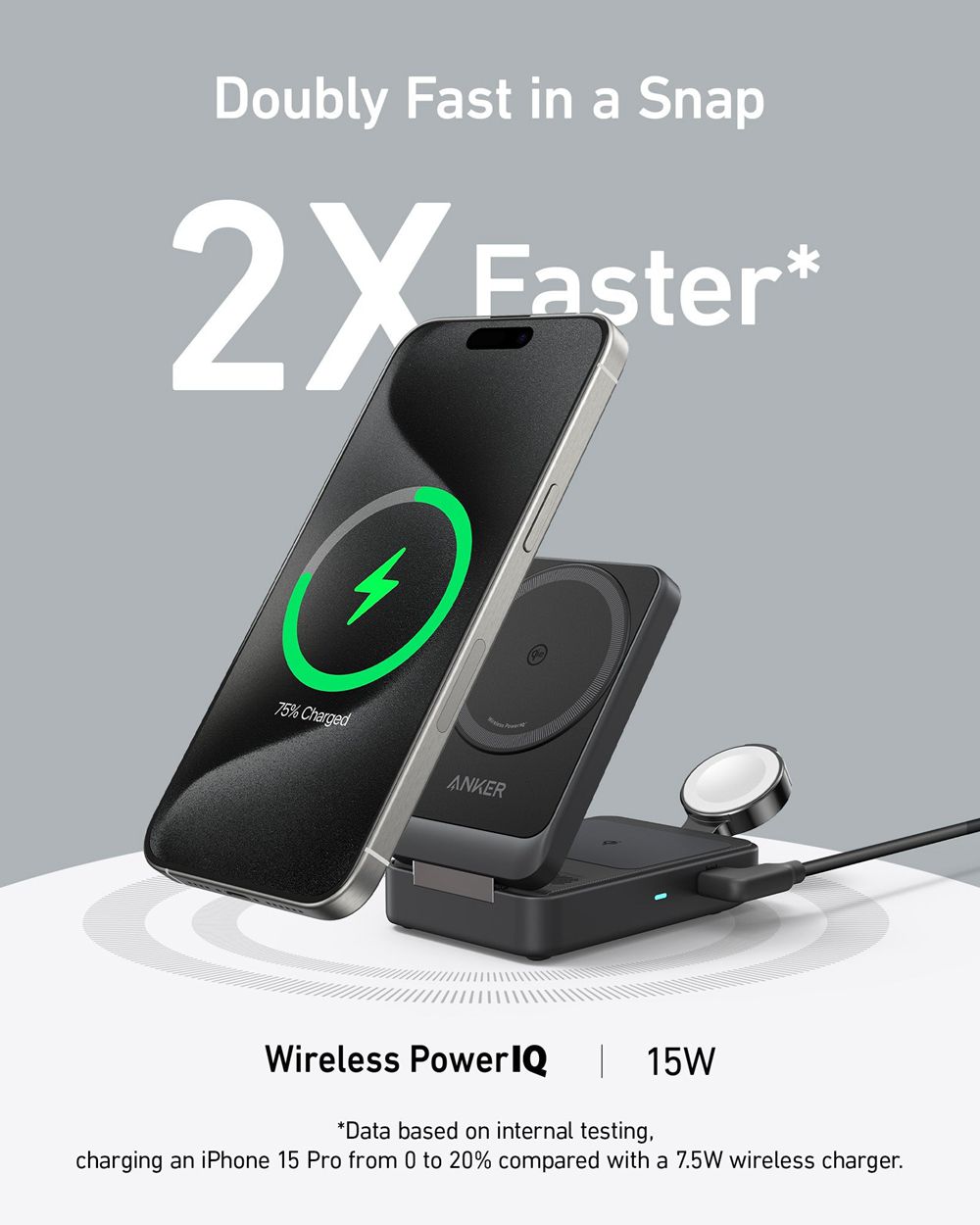 Noir Anker MagGo Wireless Charging Station (Foldable 3-in-1) - WXU-6217579