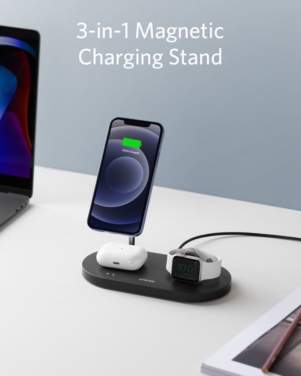 Noir Anker 533 Magnetic Wireless Charger (3-in-1 Stand) - FWR-0011189