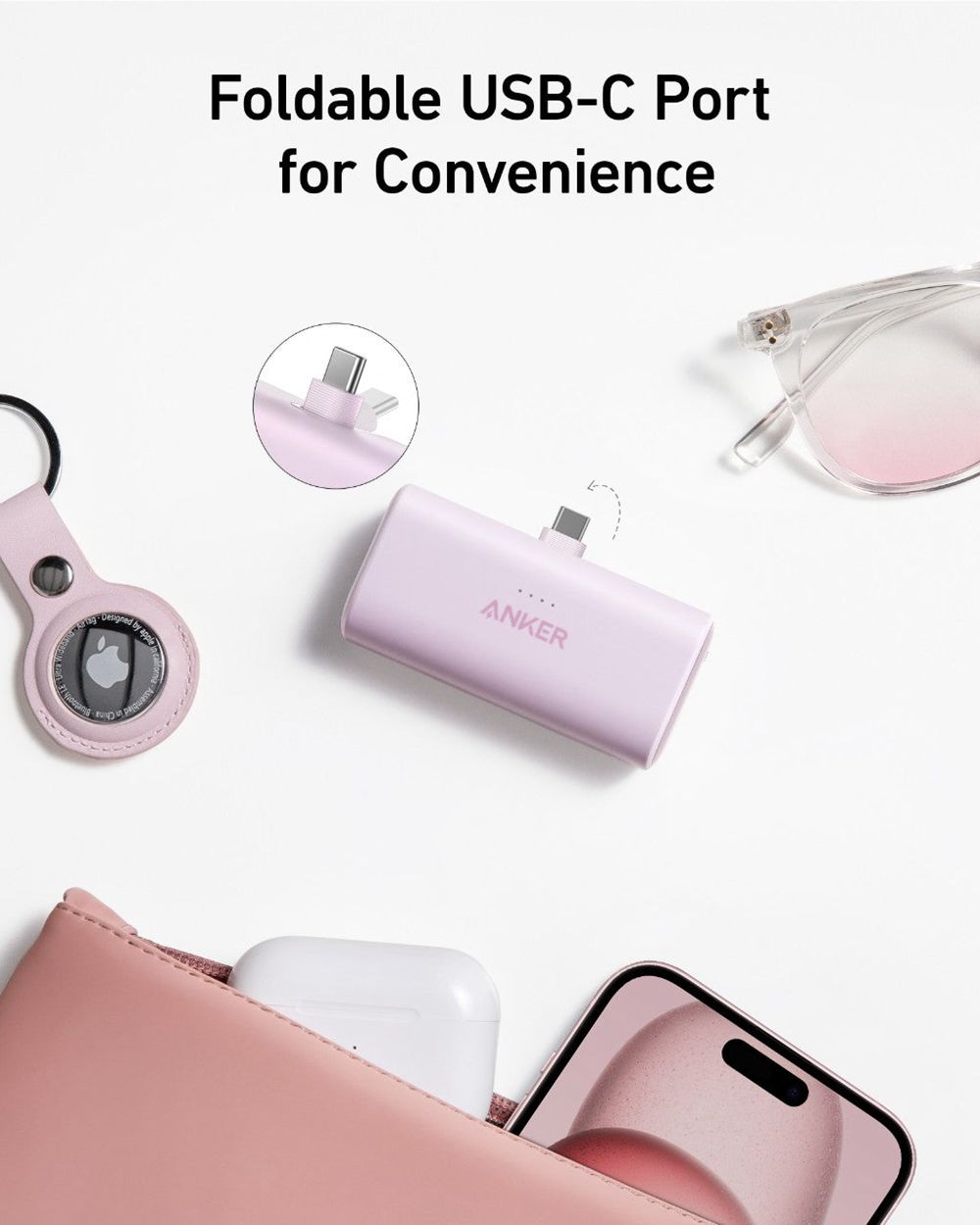 Rose Anker Nano Power Bank (22.5W Built-In USB-C Connector) - DSY-4665323