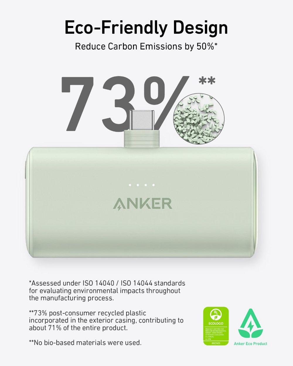 Vert Anker Nano Power Bank (22.5W Built-In USB-C Connector) - MCI-5996550