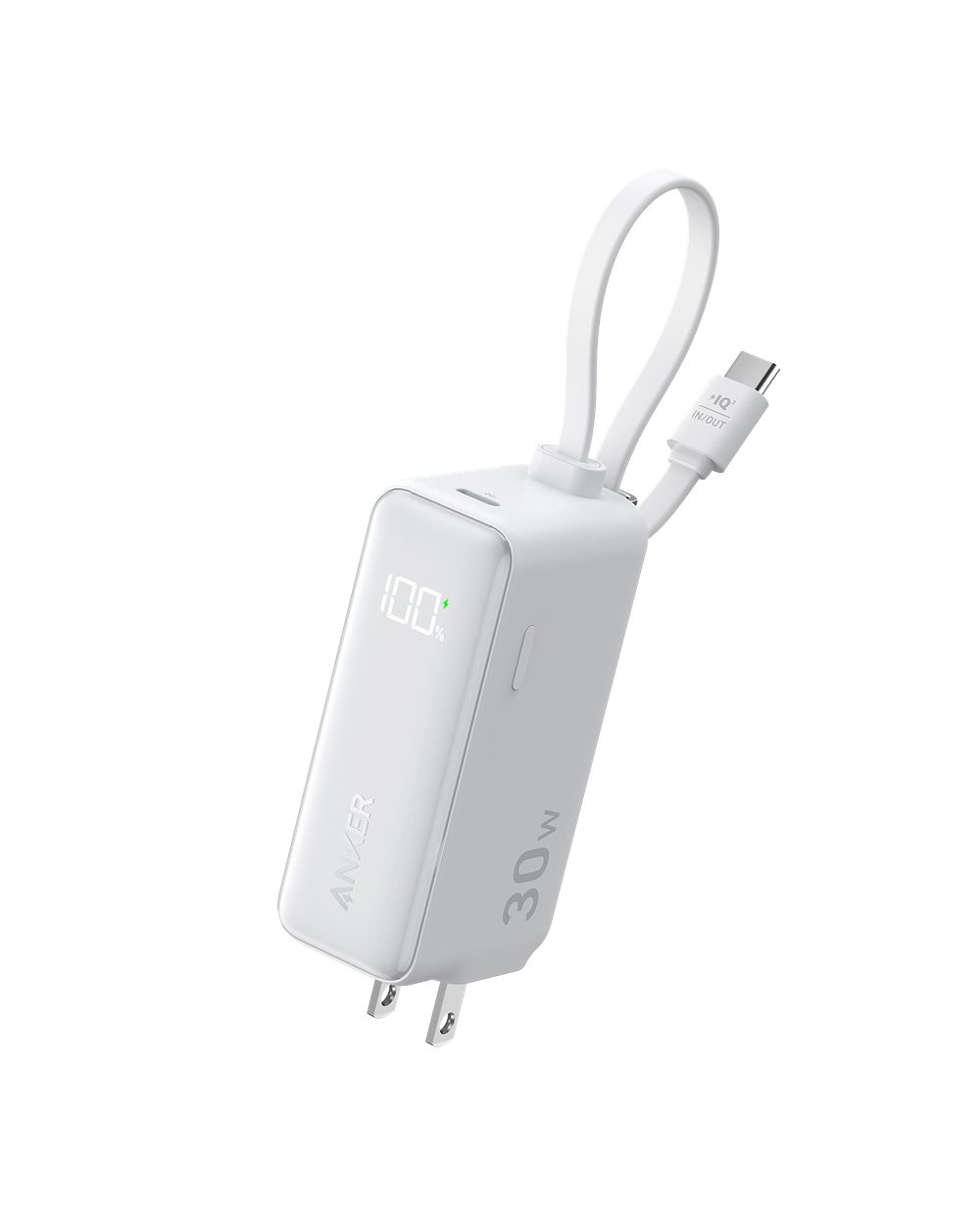 Blanche Anker 3-in-1 Power Bank (30W Fusion Built-In USB-C Cable) - LKF-3127603