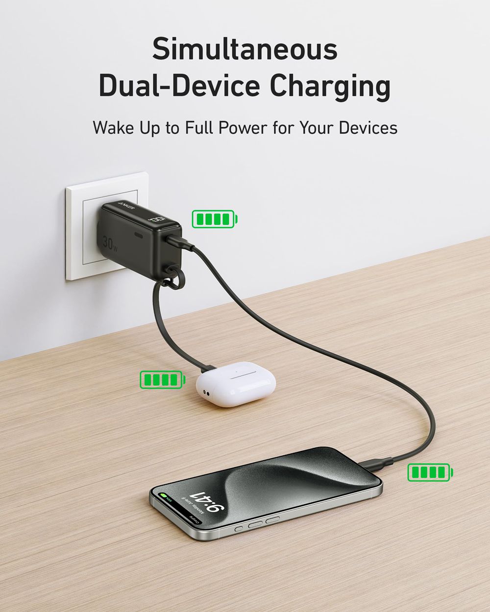 Violette Anker 3-in-1 Power Bank (30W Fusion Built-In USB-C Cable) - JYU-9525178