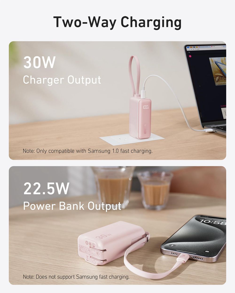 Violette Anker 3-in-1 Power Bank (30W Fusion Built-In USB-C Cable) - JYU-9525178