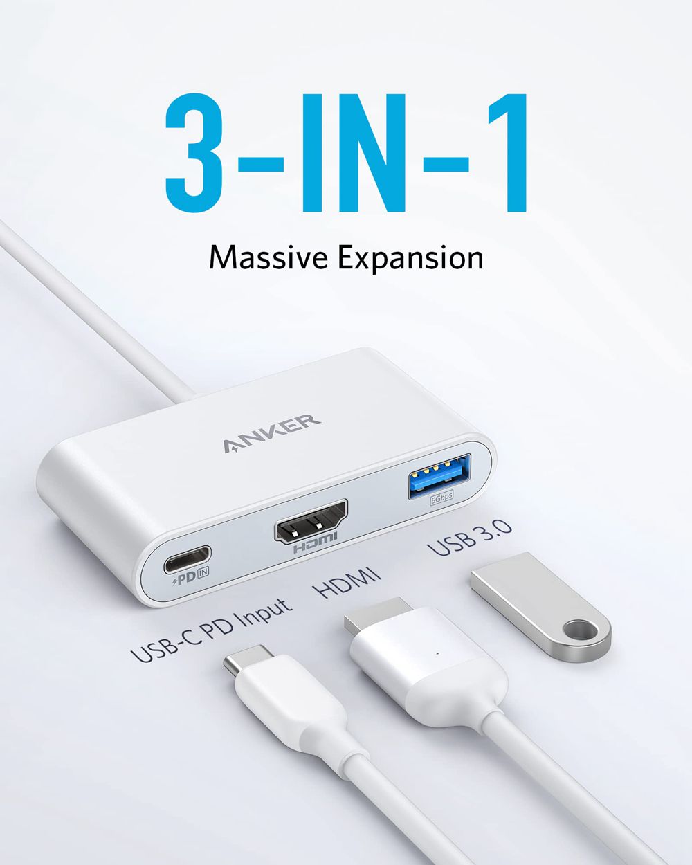 Blanche Anker PowerExpand 3-in-1 USB-C PD Hub - YWN-5774306