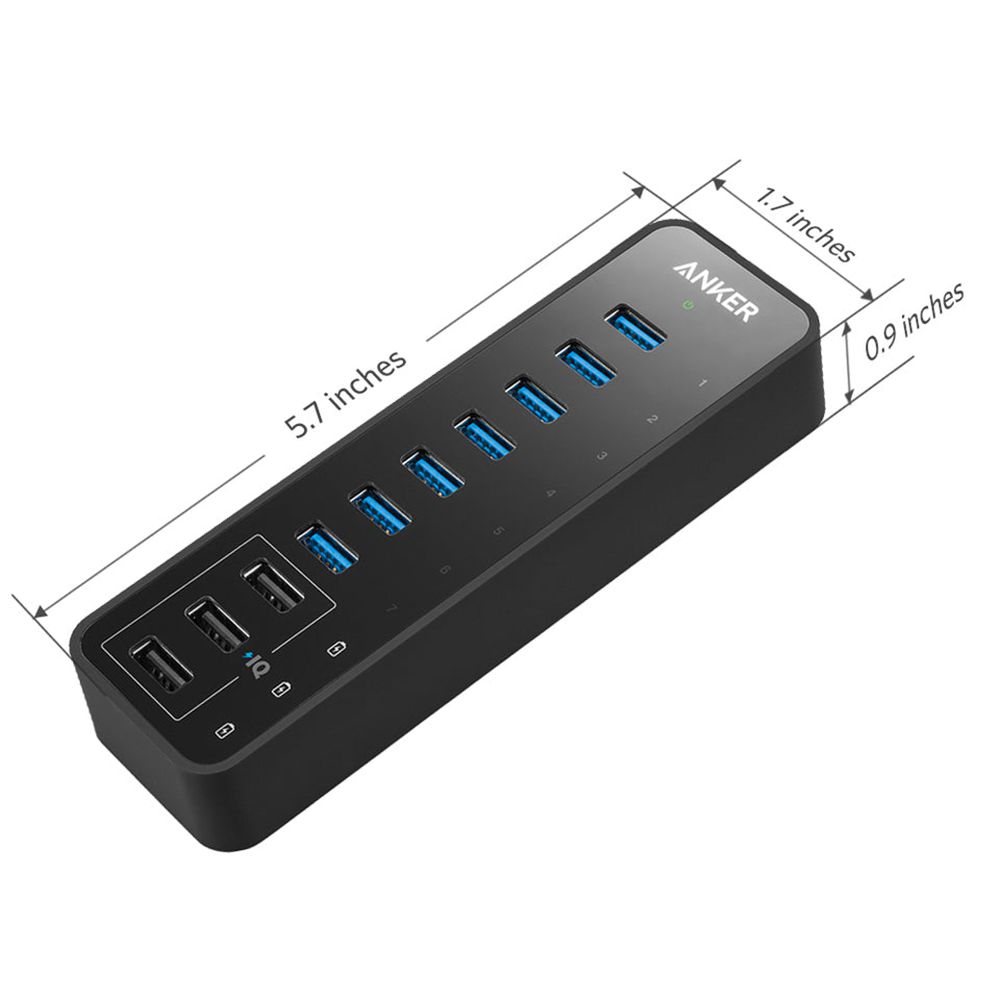 Noir Anker 60W 10-Port USB 3.0 Data Hub - JKM-7486881