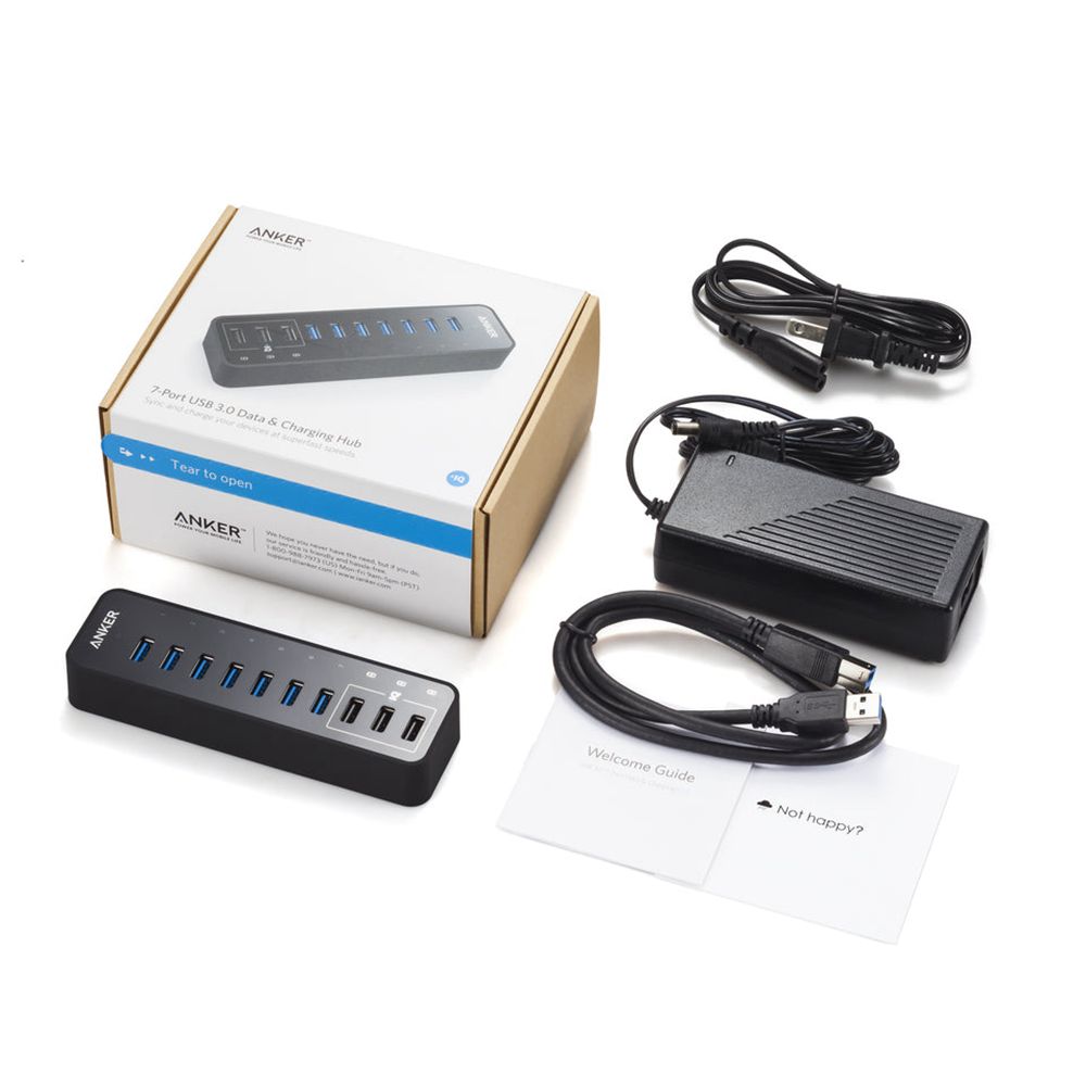 Noir Anker 60W 10-Port USB 3.0 Data Hub - JKM-7486881