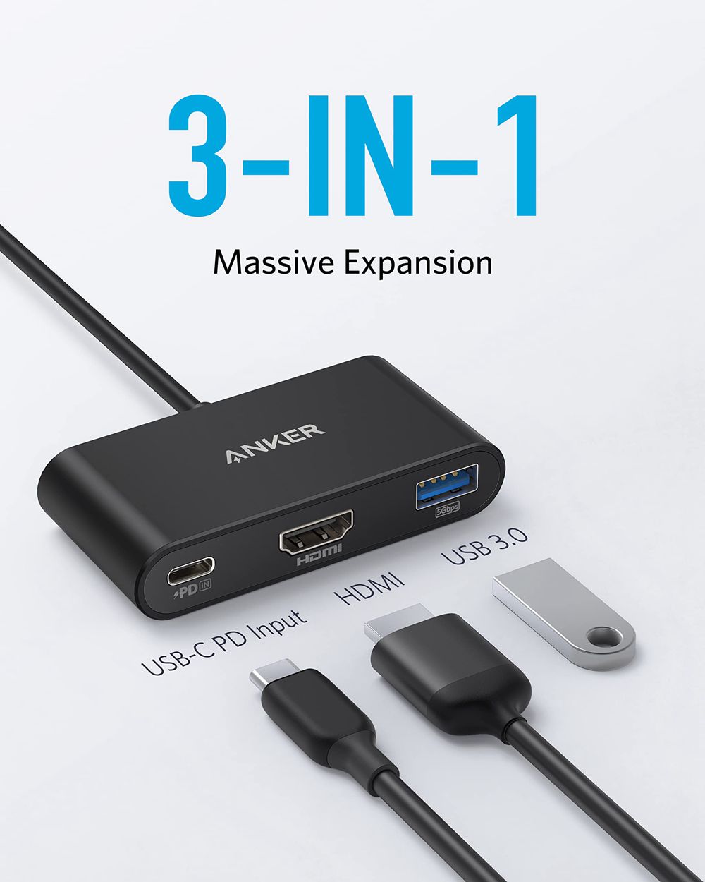 Noir Anker PowerExpand 3-in-1 USB-C PD Hub - HMC-2793127