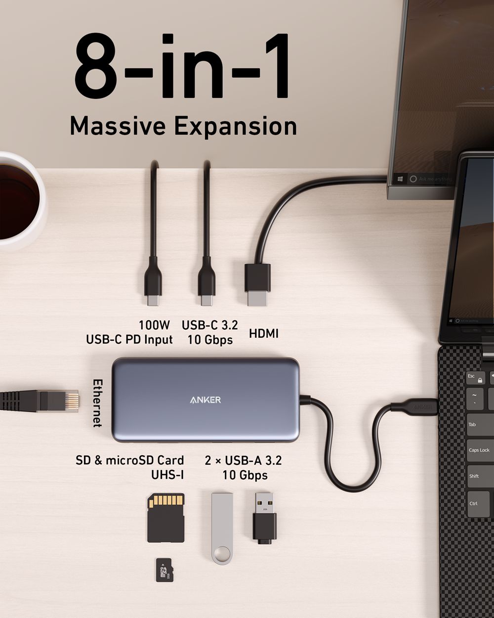 Grise Anker 555 USB-C Hub (8-in-1) - ZTP-5581802