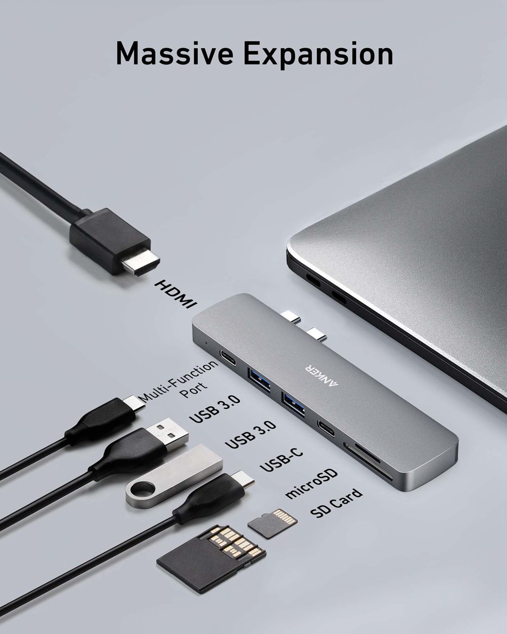 Argent Anker 547 USB-C Hub (7-in-2 for MacBook) - JFA-0253431