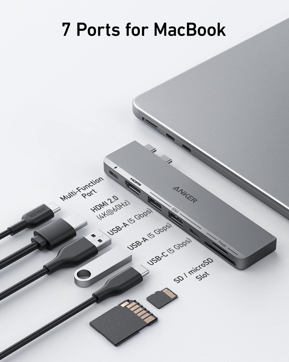 Argent Anker 547 USB-C Hub (7-in-2 for MacBook) - VZA-4528607