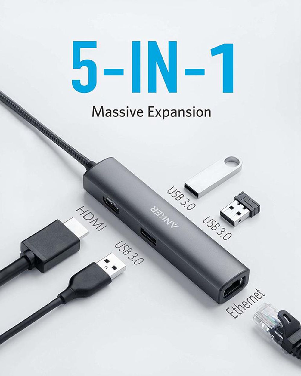 Grise Anker 533 USB-C Hub (5-in-1 Slim) - PUJ-3986762