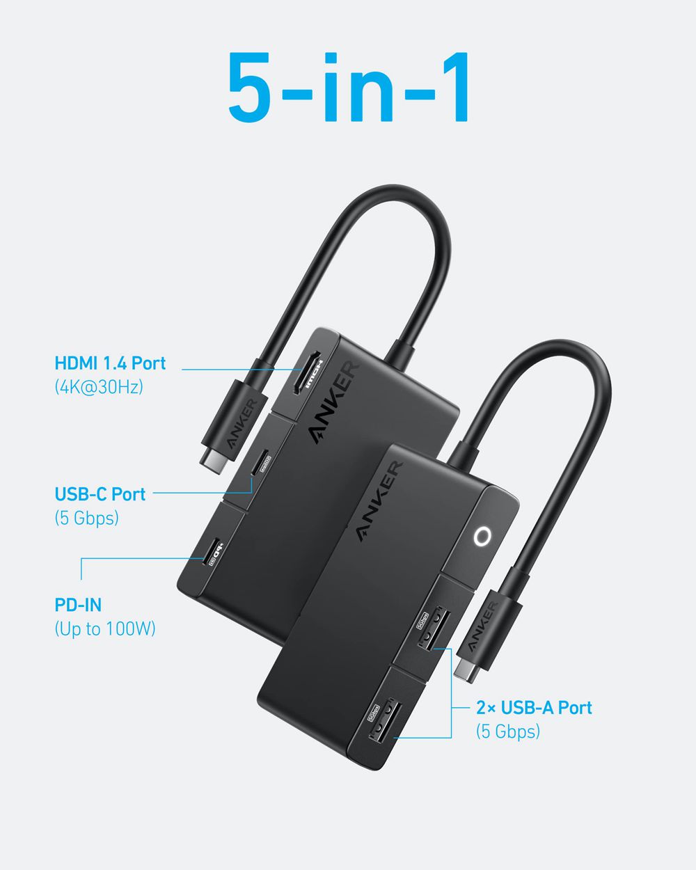 Noir Anker 322 USB-C Hub (5-in-1) - RXC-6702128