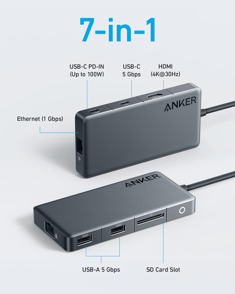 Noir Anker 341 USB-C Hub (7-in-1) - RMD-0001163