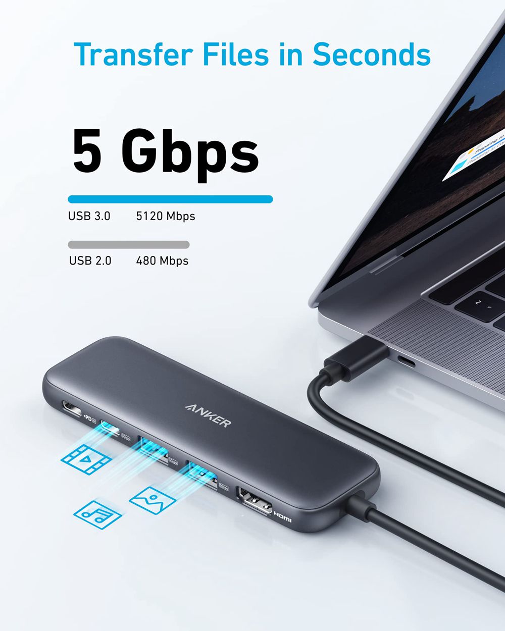 Noir Anker 332 USB-C Hub (5-in-1) - FTH-7408058