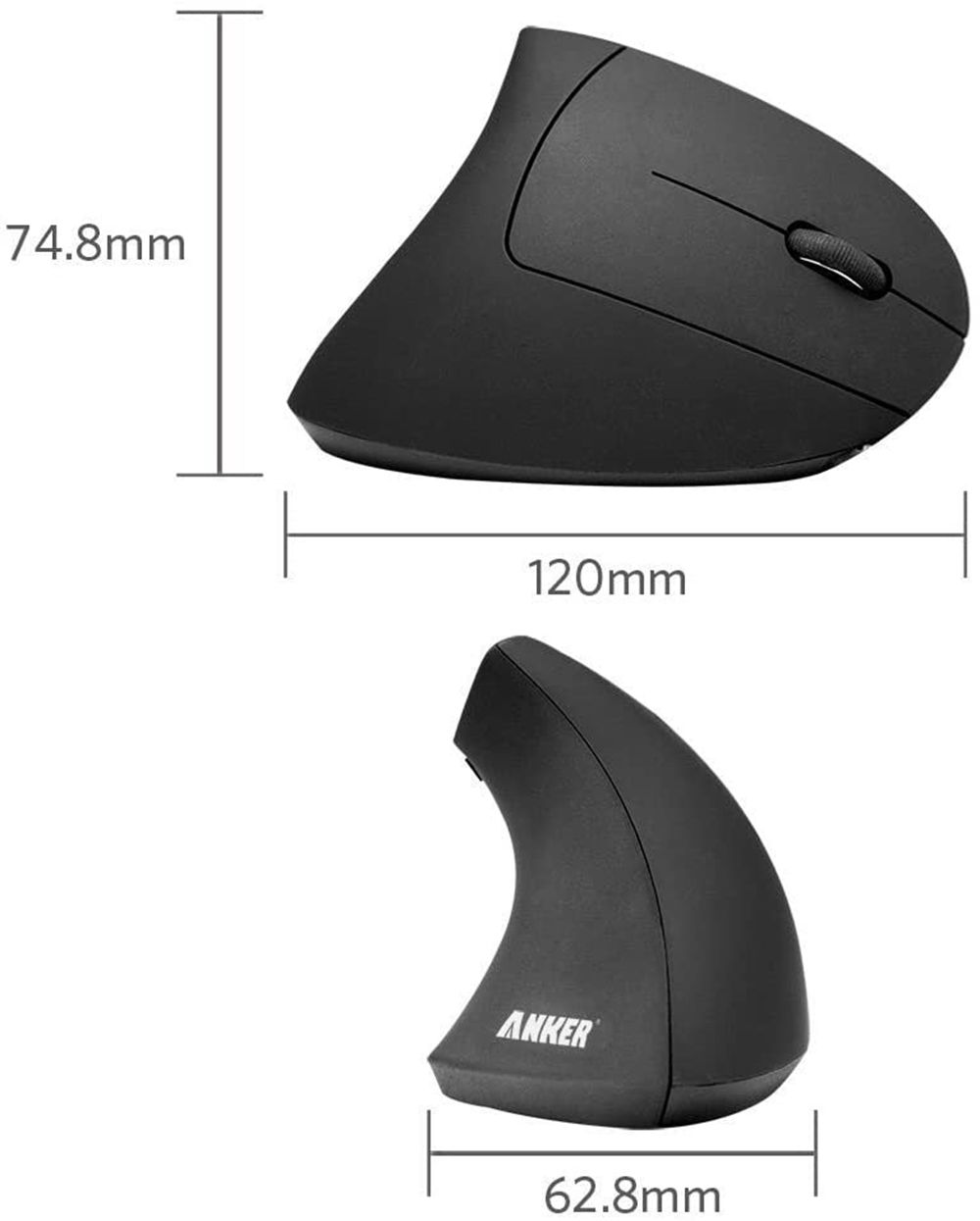 Noir Anker 2.4G Wireless Vertical Ergonomic Optical Mouse - BUJ-9850451