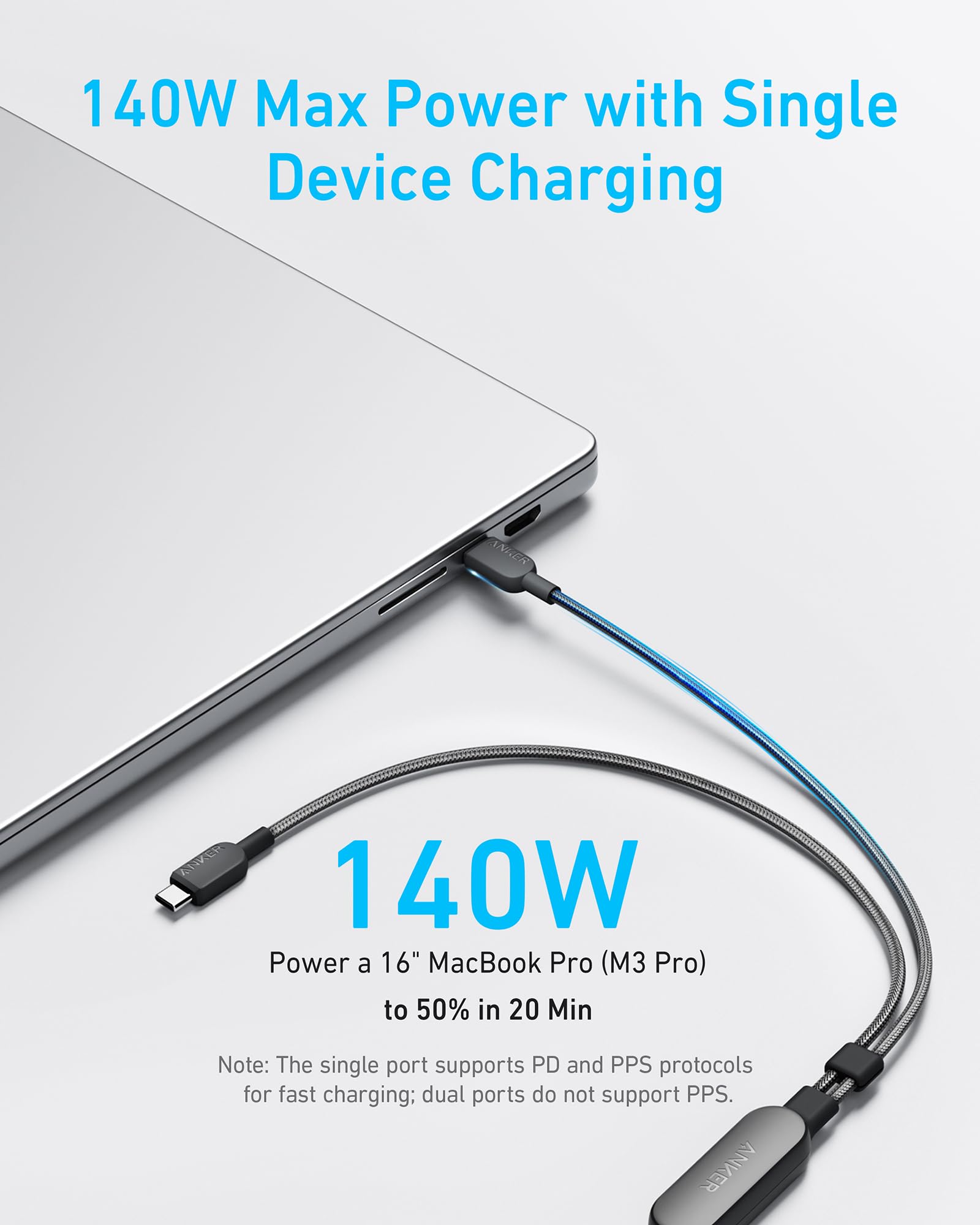 Noir Anker 2-in-1 USB C to USB C Cable 140W - IPS-2002773