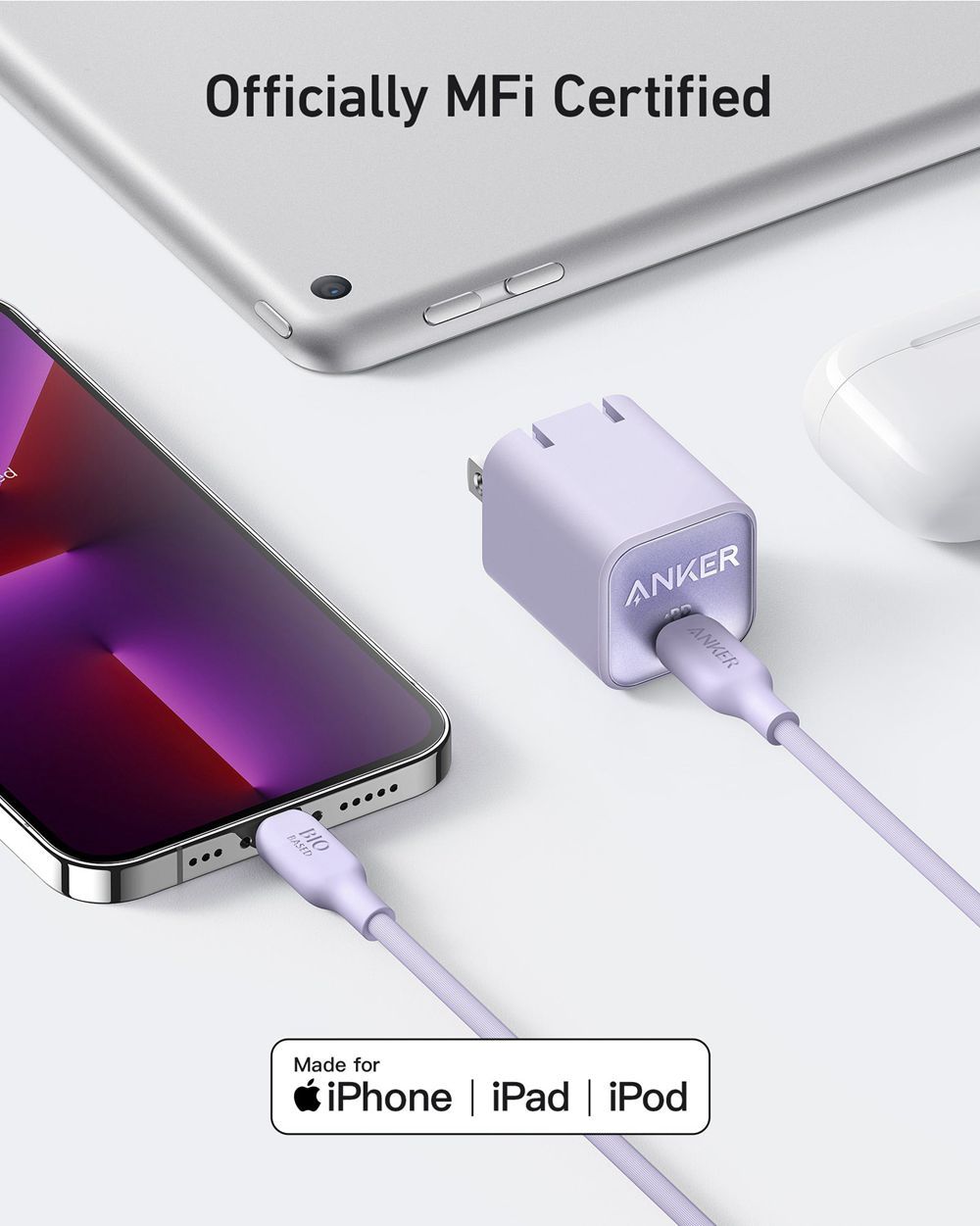 Violette Anker 511 Charger (Nano 3 30W) with 6 ft USB-C to Lightning Cable - VTF-8126751