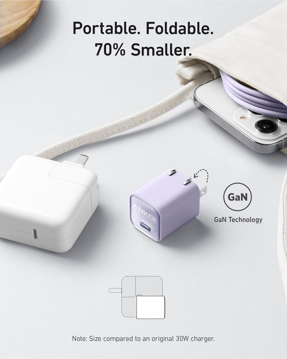 Blanche Anker 511 Charger (Nano 3 30W) with 6 ft USB-C to Lightning Cable - OWP-4802414