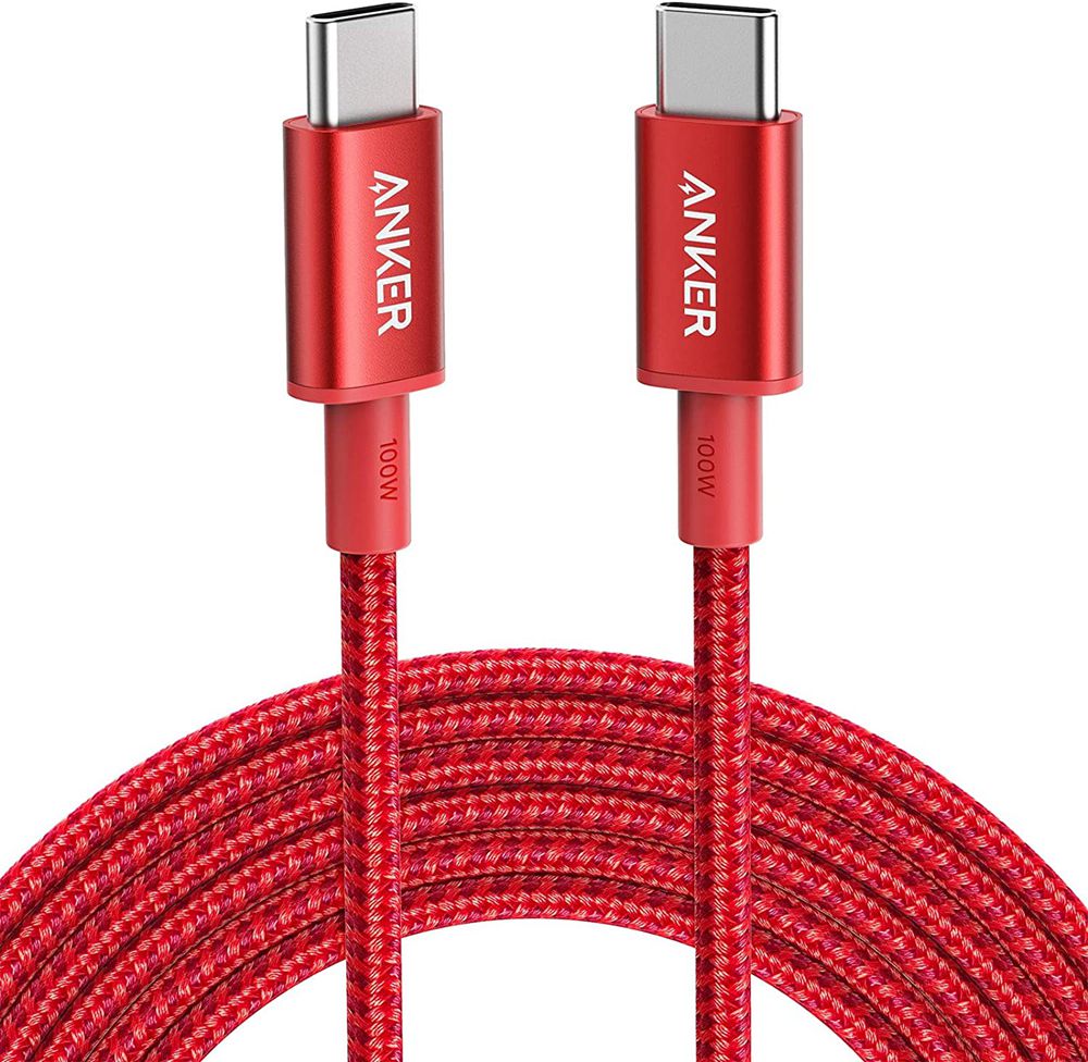 Rouge Anker New Nylon USB-C to USB-C 100W Cable (10 ft) - BIC-3519297