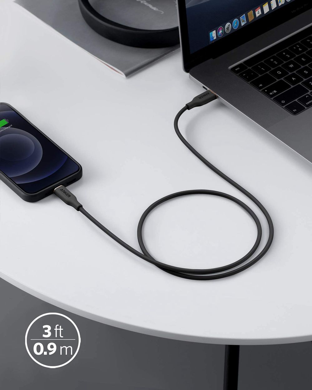 Noir Anker 641 USB-C to Lightning Cable (Flow Silicone) - AER-0913605