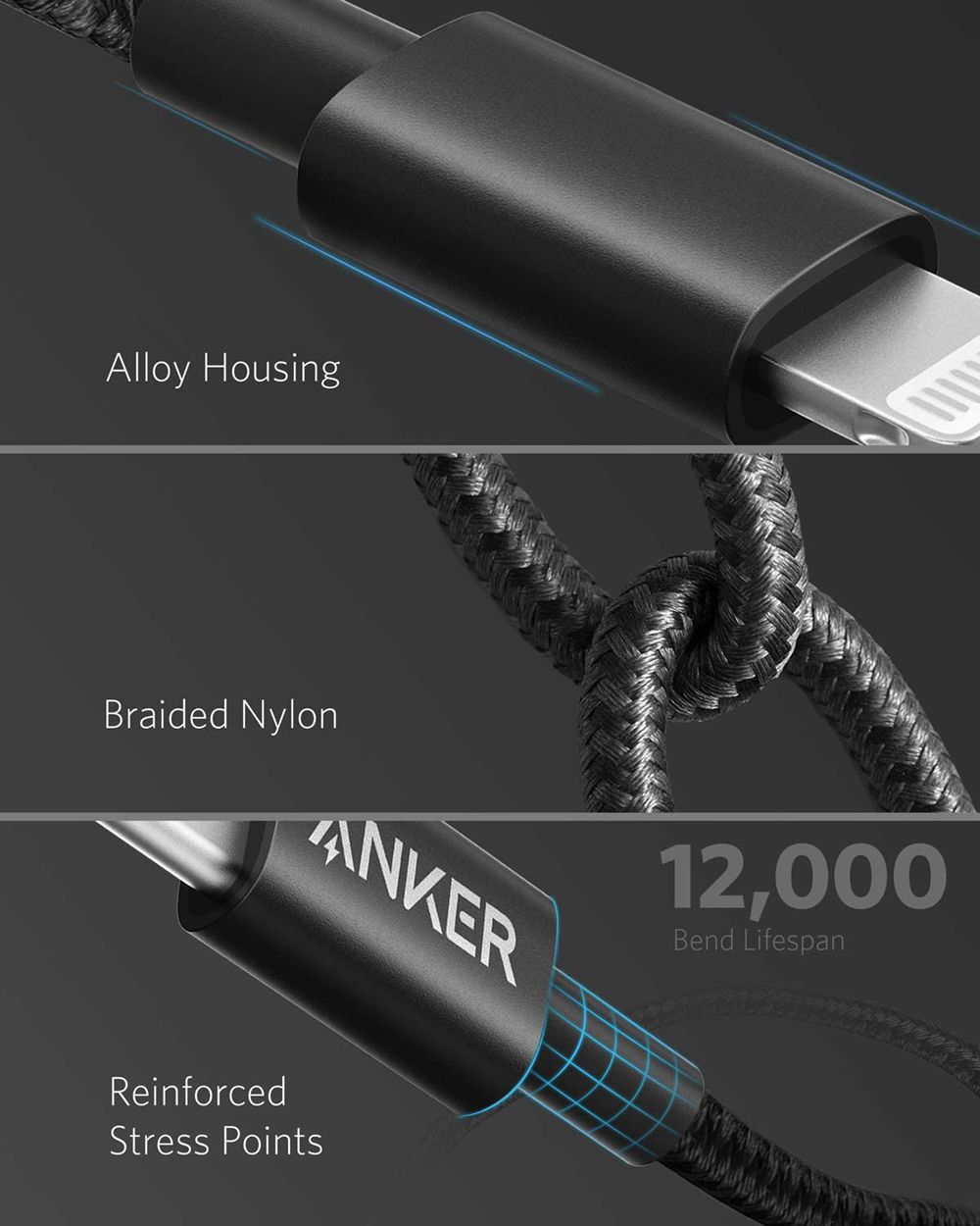 Noir Anker 331 USB-C to Lightning Cable - WQV-6020274