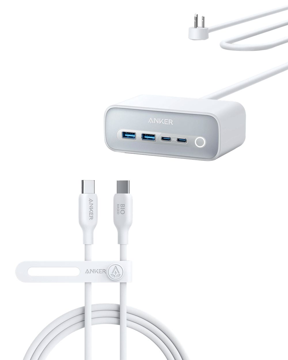 Blanche Anker 525 Charging Station and 543 USB-C to USB-C Cable (Bio-Based 6ft) - VWK-3840921