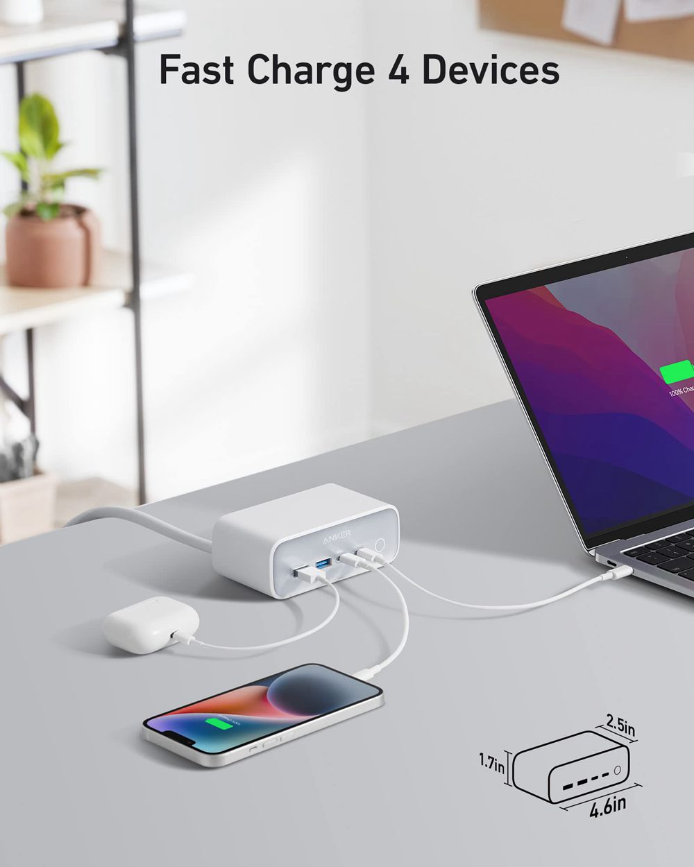 Blanche Anker 525 Charging Station and 543 USB-C to USB-C Cable (Bio-Based 6ft) - VWK-3840921