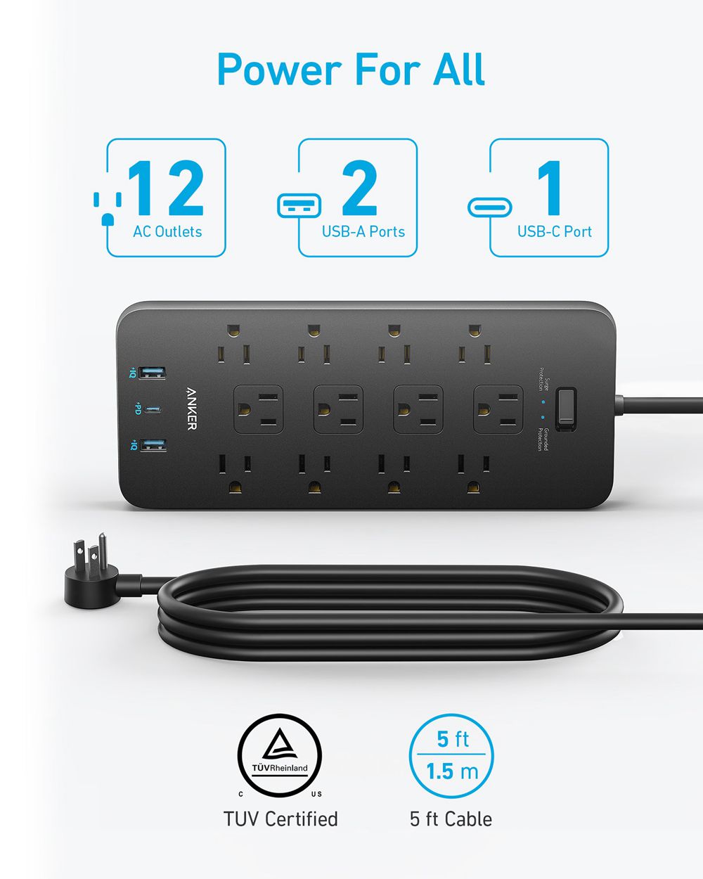 Noir Anker 351 Power Strip - YDF-7978691