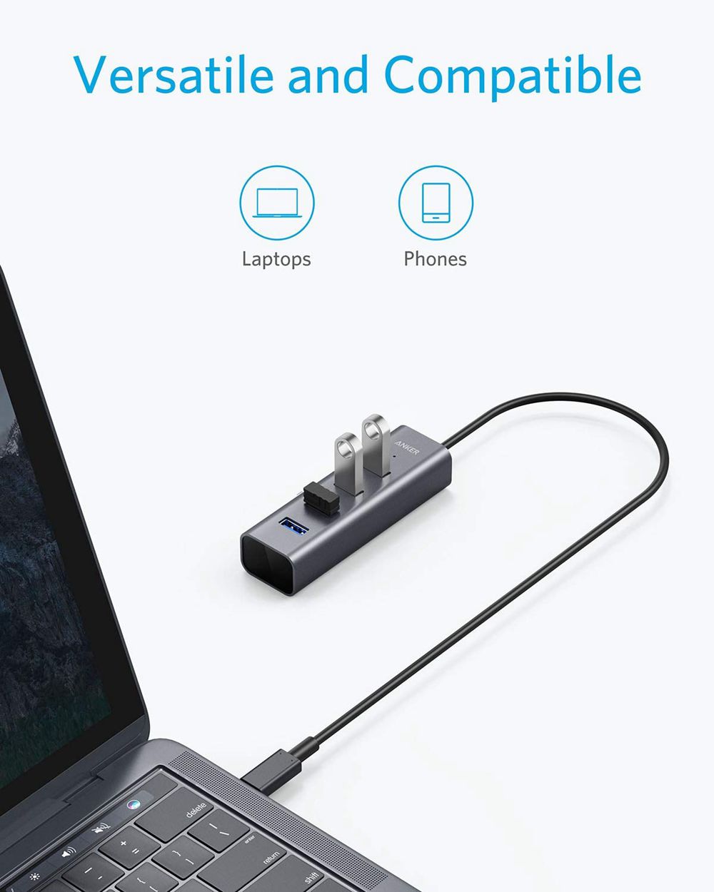 Noir Anker USB-C to 4-Port USB 3.0 Hub - FWB-9376639