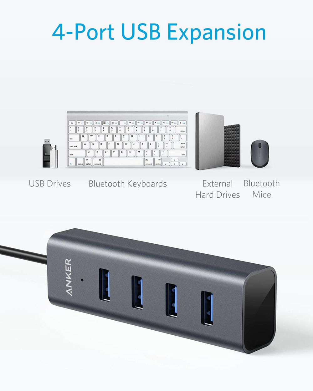 Noir Anker USB-C to 4-Port USB 3.0 Hub - FWB-9376639